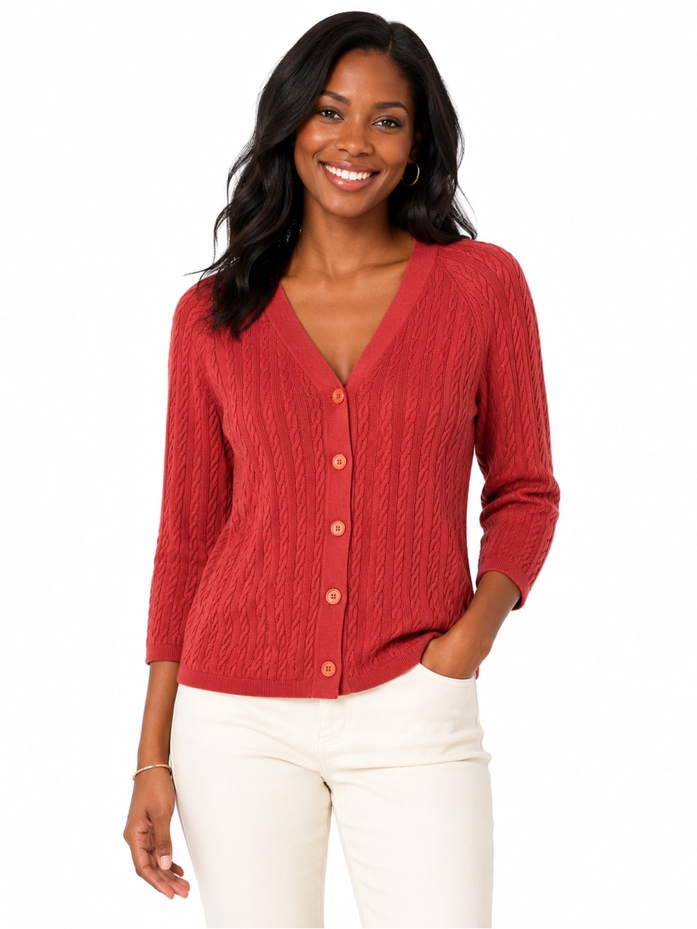 Talbots 3/4” sleeve button down front rust colored cardigan sweater,‎ Size M
